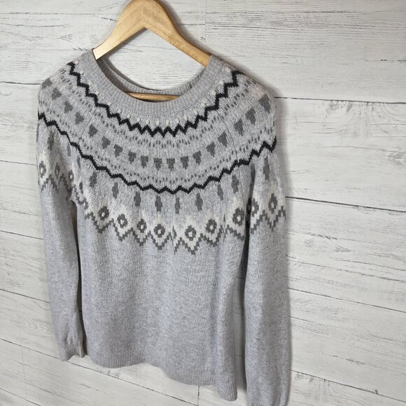 H&M Sweater Womens Light Size XS Gray Alpaca Wool Fair Isle Comfy Cozy Fall Wear - Picture 4 of 13